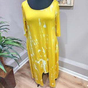 NWTS Plus Size CCB Rich Yellow Gold & White Tie Dye Maxi Dress with Pockets